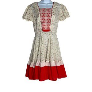 Vintage Kate Schorer Square Dance Dress Womens M Cottagecore Floral Lace Rare